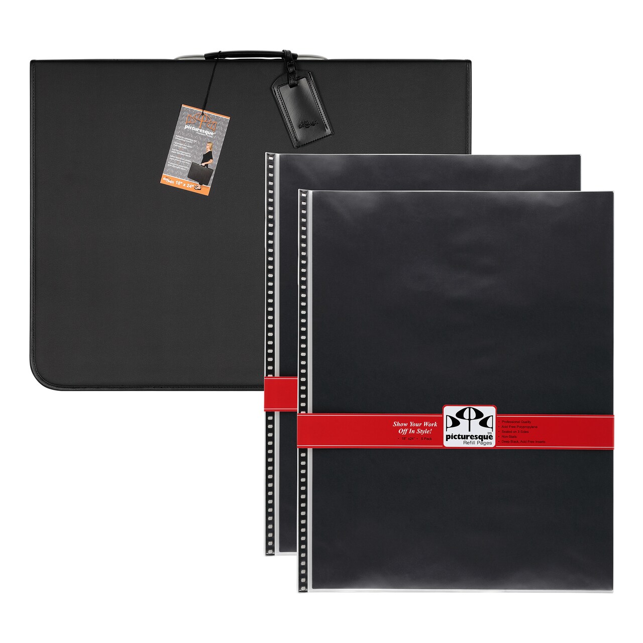 Picturesque Archival Art Portfolio Case - Practical & Attractive Artist Zippered Binder, 10 Large Top-Loading Polypropylene Pages, Fits Large Artwork, Print, or Poster